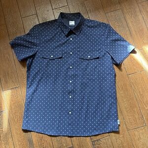 ROWM Palm Tree Print Button Up Short Sleeve Casual Shirt L Blue